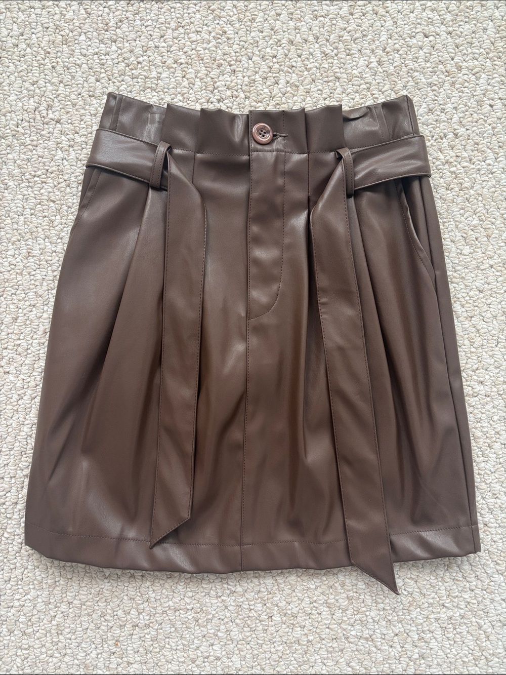 Kendall & Kylie Faux Leather Paperbag Waist Mini Skirt in Brown